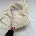 Chic beige underarm bag with quilted texture and resin-metal chain strap - Off White