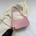Pink woven pattern baguette bag with stylish metal chain and leather shoulder strap - Pink