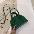 Chic dark green crocodile pattern shell handbag with gold hardware and dual handles - Green