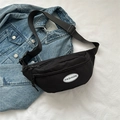 Minimalist black chest bag for men and women with "FASHION" logo and adjustable strap. - Black
