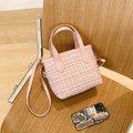 Chic pink tweed bucket handbag with adjustable crossbody strap for trendy women - No Pendant / Pink