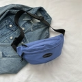 Minimalist casual blue nylon waist bag with black adjustable strap and fashion patch - Blue