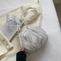 Silver pleated pouch bag with knotted straps and satin finish texture for women - Off-white