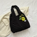 Black bubble texture tote bag with bright yellow flower pendant and integrated handle - With Pendant Style / Black