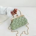 Sac à main tissé vert clair avec poignée en métal doré et bandoulière pour femme - Vert
