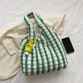 Bubble textured tote bag in green and white stripes with a yellow flower charm - Green with Pendant