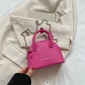 Mini rose red shell handbag with lychee texture, silver chain and fashion text - Rose Red