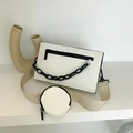 White faux leather 2-in-1 crossbody bag set with chunky black chain and mini pouch - Off-white