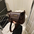 Dark brown retro crossbody bag with quilted texture and fashion logo plaque - Coffee without Pendant