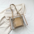 Transparente PVC-Tasche mit khakifarbener Innentasche und langen Schulterriemen - Khaki