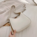 Bolso hobo chic de media luna en cuero blanco crema con correa ancha para el hombro - Blanco Roto