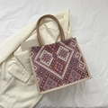 Ethno-Stil Canvas-Tragetasche mit bunten geometrischen Mustern und gewebten Griffe - Rot