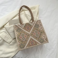 Ethno-Tote-Bag mit buntem, gewebtem Rautenmuster in Rosa und Gelb für Damen - Khaki