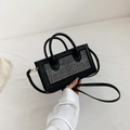 Fashionable black crossbody handbag with silver rhinestone accents for women - Black