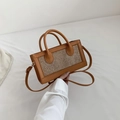 Brown rectangular handbag with white pearl dots and adjustable shoulder strap - Brown
