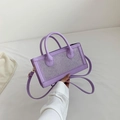 Fashionable purple rhinestone handbag with silver crystals and gold hardware strap - Purple