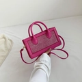 Hot pink rhinestones and pearls studded small handbag with adjustable shoulder strap - Rose Red