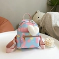 Mini tie-dye backpack in pastel gradients with heart patterns and plush charm accessory - Style 4 (H3472)