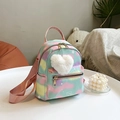 Sweet macaron gradient mini backpack featuring a plush heart charm and star print - Style 3 (H3472)