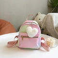 Mini gradient pink and green backpack with a white plush heart charm and adjustable straps - Style 2 (H3472)