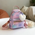 Mini backpack in purple and blue gradient with heart prints and white plush charm - Style 1 (H3472)
