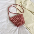 Rot-weiße gewebte Eimertasche mit Perlenverschluss und modischem geflochtenem Gurt - Mit Seidenschal / Rot