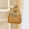 Minimalist camel leather hobo bag in solid color with golden zipper for women - Khaki