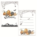 Halloween party invitation cards set featuring cartoon pumpkins and bats on white background - Pumpkin Pattern