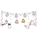 Halloween party decoration set with hanging ghosts, bats and metallic spiral swirls - Bat Ghost Hanging Spiral
