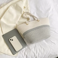 Borsa tote intrecciata a mano in corda di cotone crema e grigio con manici robusti - Senza sciarpa / Grigio