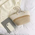 Elegante borsa tote intrecciata beige e kaki con manici in corda alla moda - Senza sciarpa / Cachi