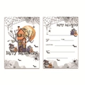 Halloween-Einladungskarten-Set mit Cartoon-Geisterhaus und orangefarbenem Kürbis-Thema - Zweig-Schloss-Stil