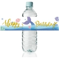 Mermaid theme water bottle label sticker with Happy Birthday text for party decor - Mermaid Tail And Ocean Style
