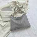 Elegant silver rhinestone hobo bag with sparkling crystals and slim shoulder strap - Silver