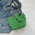 Sac à main plissé vert frais avec chaîne dorée et poignée décorative en anneau résine - Style Sans Pendentif / Vert