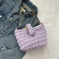 Light purple pleated handbag with bubble texture and metallic chain strap detail - Purple