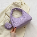 Bolso de hombro acolchado morado para mujer con mini monedero y costuras onduladas - Morado