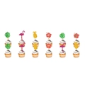 Glittery Hawaiian cupcake toppers featuring flamingos, pineapples and tropical leaves - 12 Pieces Tropical Cupcake Toppers (Flamingo/Pineapple/Flower/Leaf)