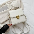 Minimalist white leather backpack with gold vintage buckle and adjustable strap - White Without Pendant