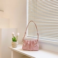 Chic pink ruched shoulder bag featuring delicate pearl and gold floral decorative chain - Pink