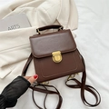 Retro dark brown PU leather backpack with vintage metal lock and adjustable straps - Coffee without Pendant