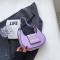 Fashionable purple half-moon shoulder bag in smooth leather with gold metal buckle - Purple