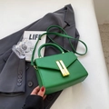 Emerald green retro leather crossbody square bag with a sleek gold metal buckle - Green