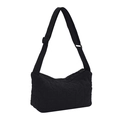 Quilted black crossbody bag with adjustable wide shoulder strap and rhombus stitch pattern - Black