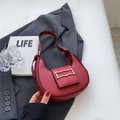 Burgundy half-moon underarm bag in matte leather with a golden decorative buckle - Red