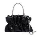 Schwarze geraffte Cloud-Tasche mit glitzerndem Strassgriff und silberner Kette - Schwarz