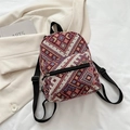 Ethnic style mini backpack with colorful geometric jacquard weave and black zipper pocket - Red