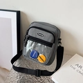Borsa a tracolla grigia in nylon per cellulare con cerniere multiple e toppe - Grigio