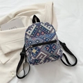 Ethnic retro mini backpack with colorful geometric woven patterns and black straps - Blue