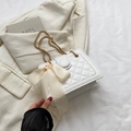 Quilted white crossbody bag with cream silk bow and gold chain strap for women - White